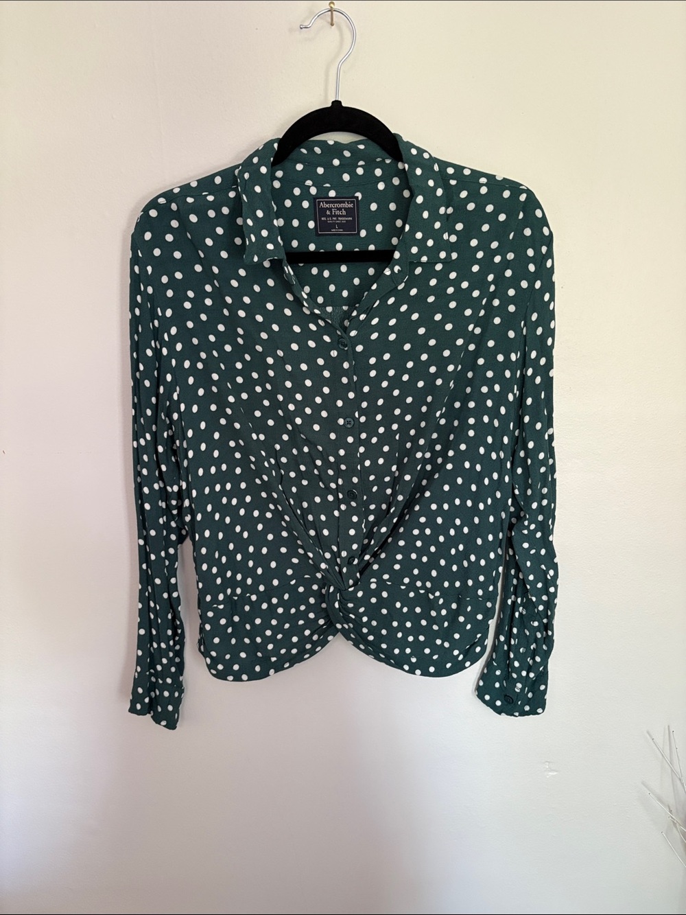 Abercrombie & Fitch Emerald Green Polka Dot Tie-Front Button Down